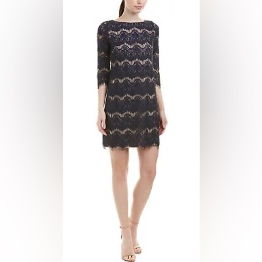 Eliza J Illusion Lace 3/4 Sleeve Shift Dress